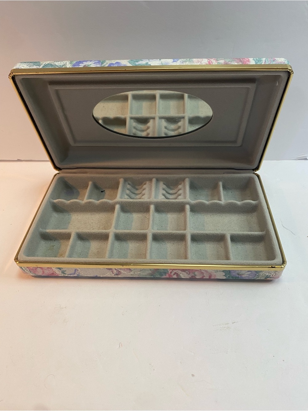 vintage floral fabric-covered jewelry box
